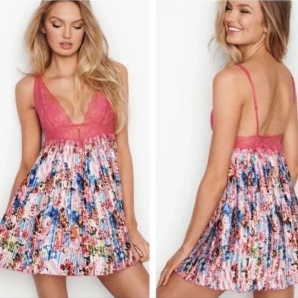 Victoria's Secret x Mary Katrantzou Satin &‎ Lace Pink Babydoll Slip Lingerie XS - Picture 2 of 12